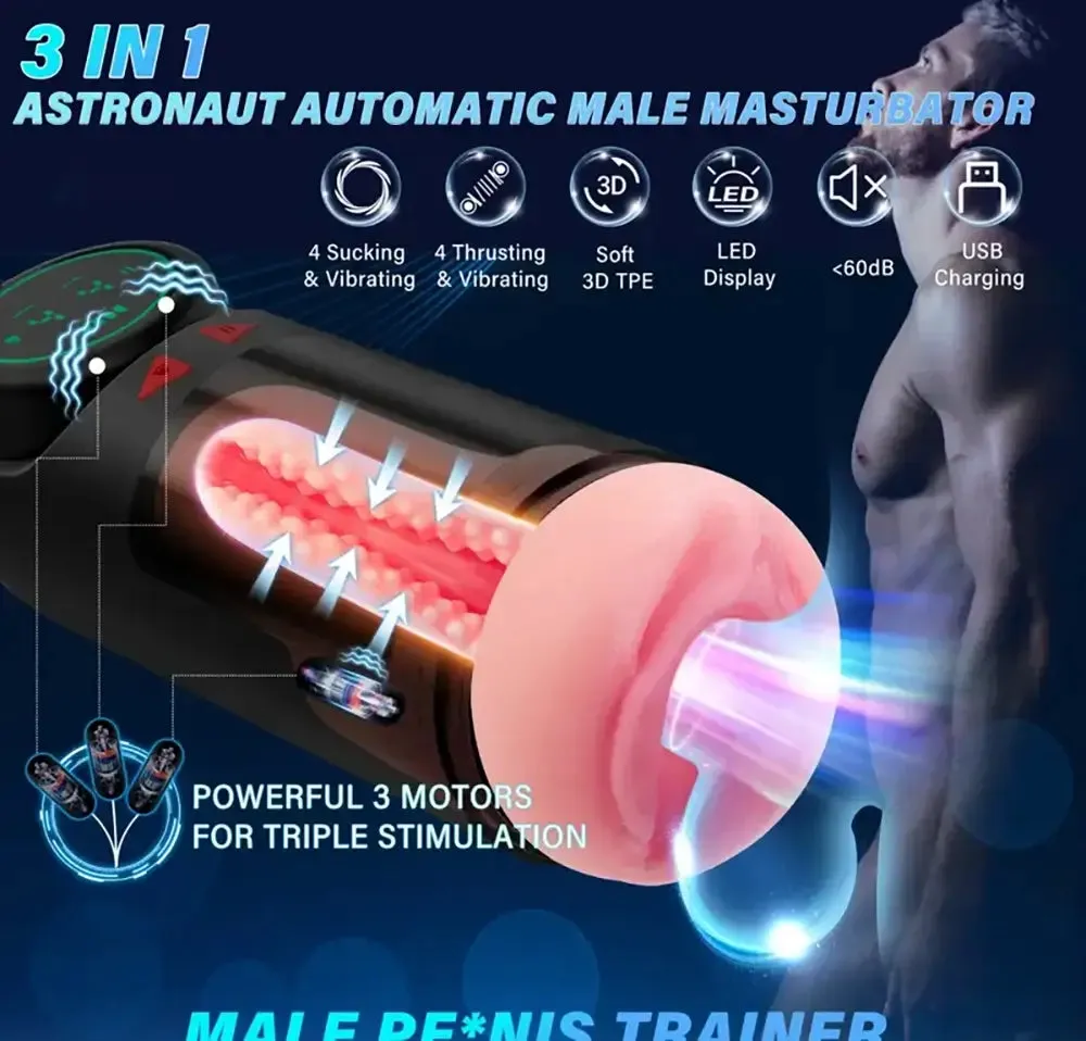 4 Sucking Vibrating Thrusting Modes Auto Masturbator Male Stroker