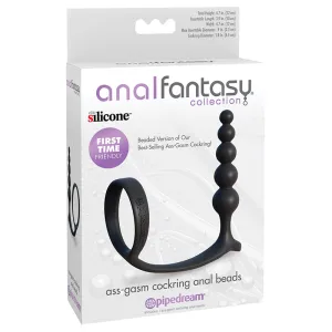 Anal Fantasy Collection Silicone Ass-Gasm Cockring Anal Beads Black