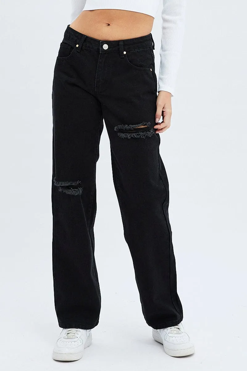 Black Straight Denim Jeans High rise