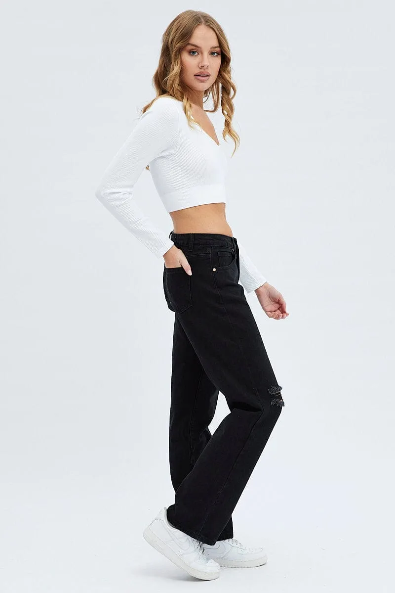 Black Straight Denim Jeans High rise