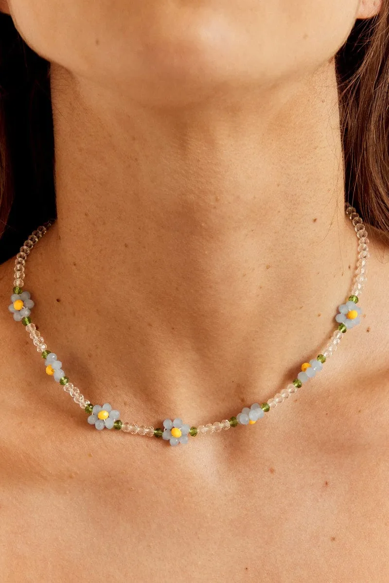 Blue Floral Beaded Necklace