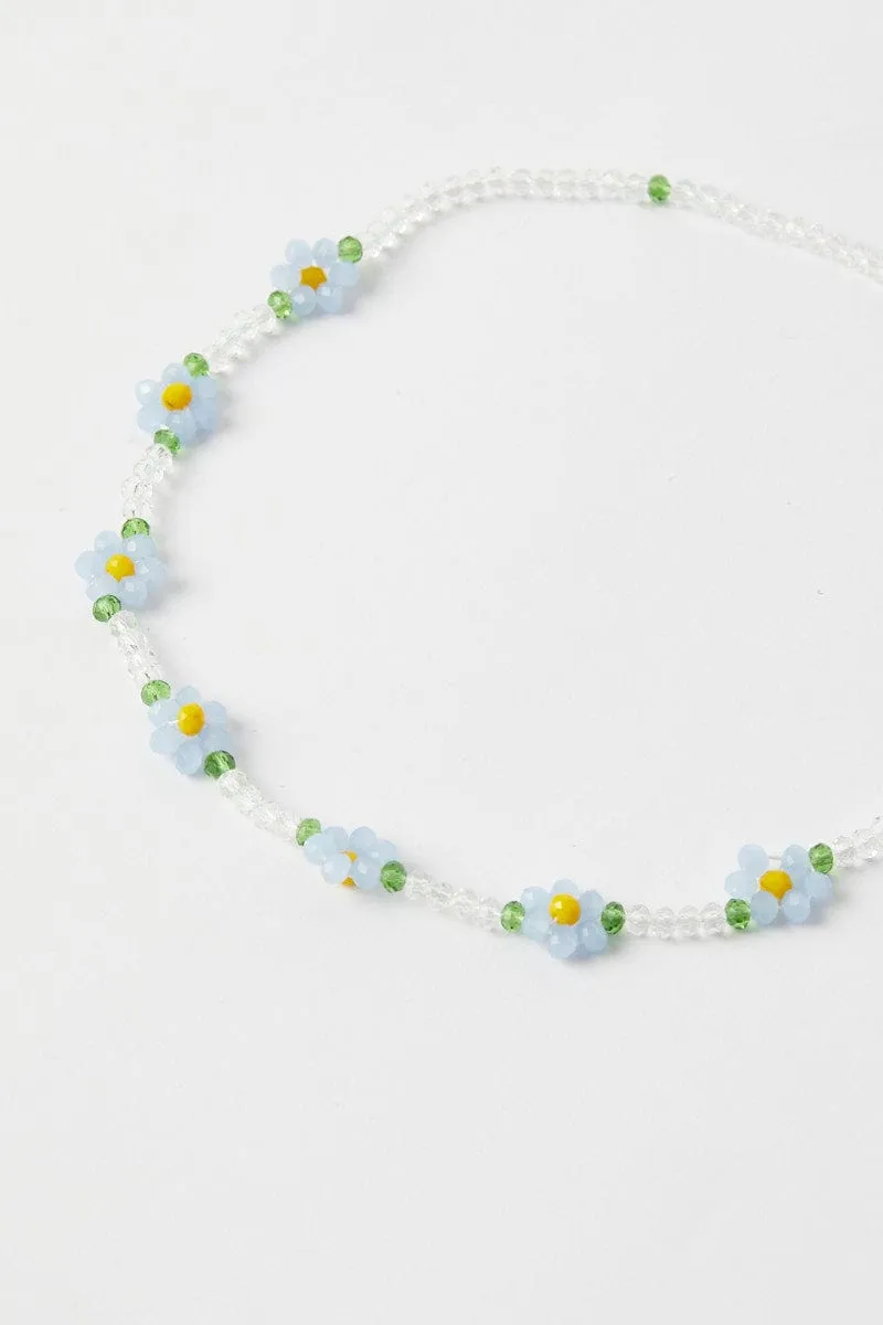 Blue Floral Beaded Necklace