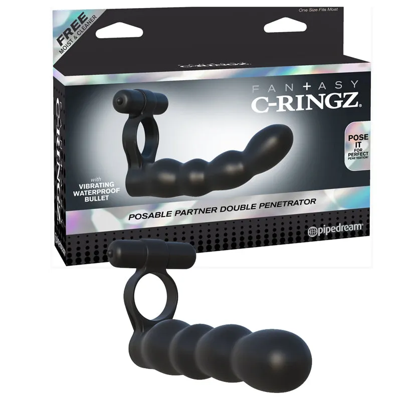 Fantasy C-Ringz Posable Partner Double Penetrator Vibrating Cockring Black