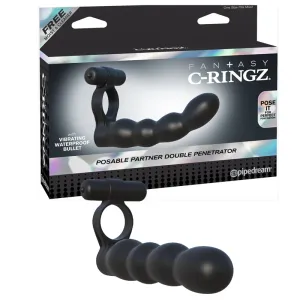 Fantasy C-Ringz Posable Partner Double Penetrator Vibrating Cockring Black