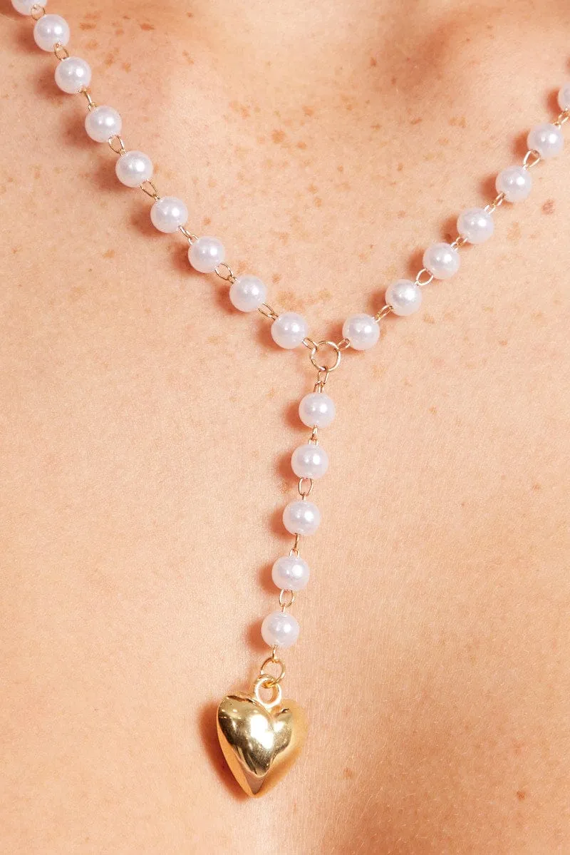 Gold Heart Pendent Beaded Necklace