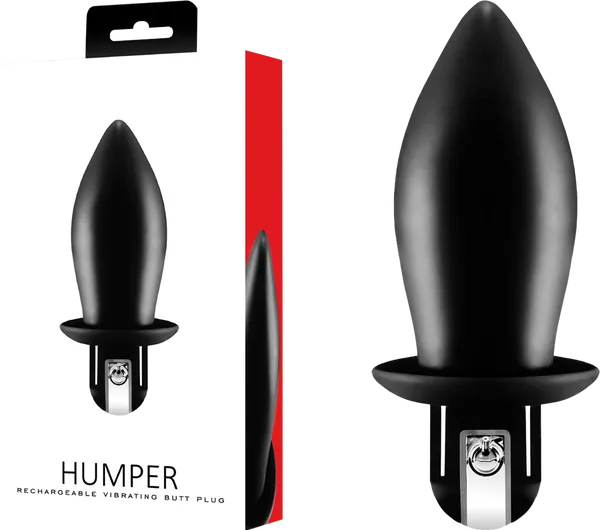 Humper Vibrating Anal Butt Plug Silicone Rechargeable Rounded Black