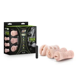 M for Men Soft   Wet Self-Lubricating 3-Pack Vibrating Stroker Sleeve Kit Beige