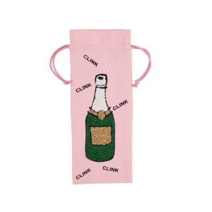 Mudpie Pink Champagne Beaded Wine Bag