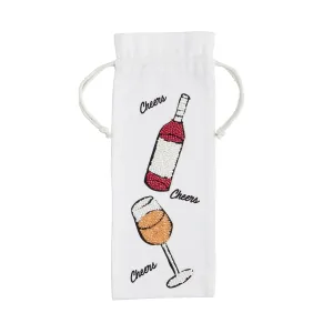Mudpie Red & White Beaded Wine Bag