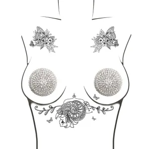 Neva Nude - Burlesque Big O Crystal Jewel Reusable Silicone Pasties Nipple Covers O/S (Silver)