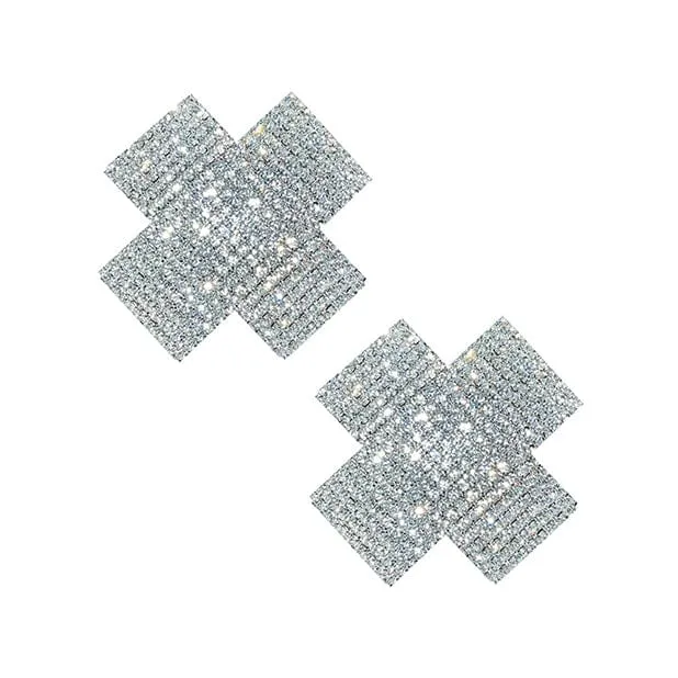 Neva Nude - Cross Crystal Jewel Reusable Silicone Pasties Nipple Covers O/S (Clear)