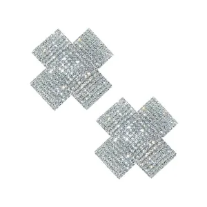Neva Nude - Cross Crystal Jewel Reusable Silicone Pasties Nipple Covers O/S (Clear)