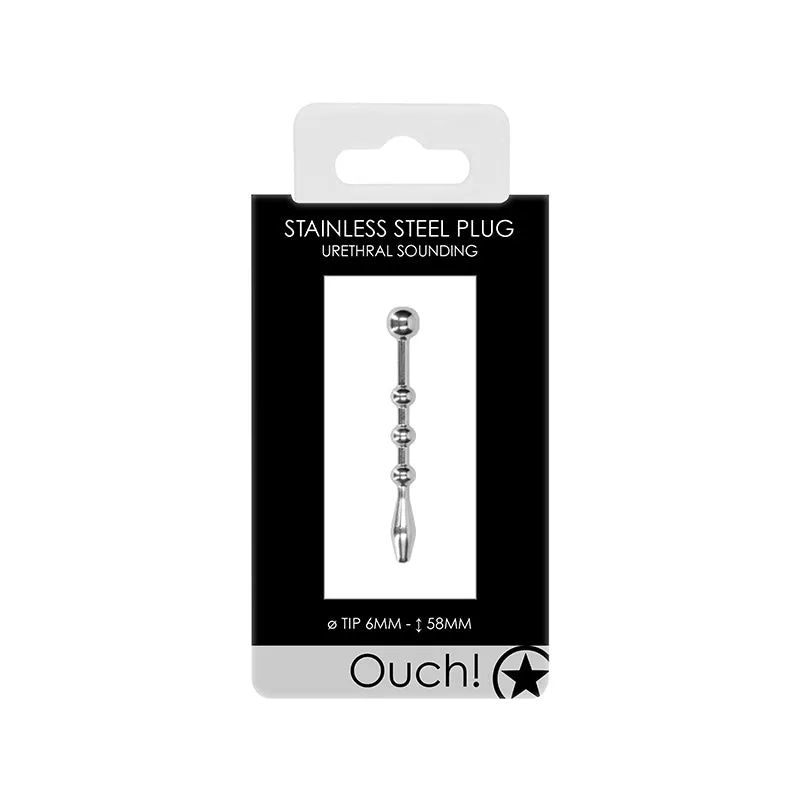 Ouch! Urethral Sounding Stainless Beaded Steel Plug 6 mm