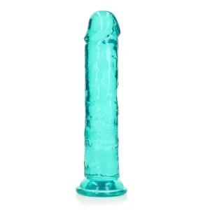 RealRock Crystal Clear Straight 8 in. Dildo Without Balls Turquoise
