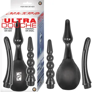 The Ultra Douche 3 Interchangeable Attachments Plug. Smooth. Beaded Black