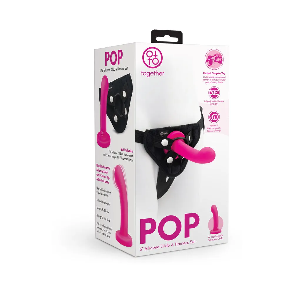 Together Pop 6 in. Silicone Dildo & Harness Set Pink