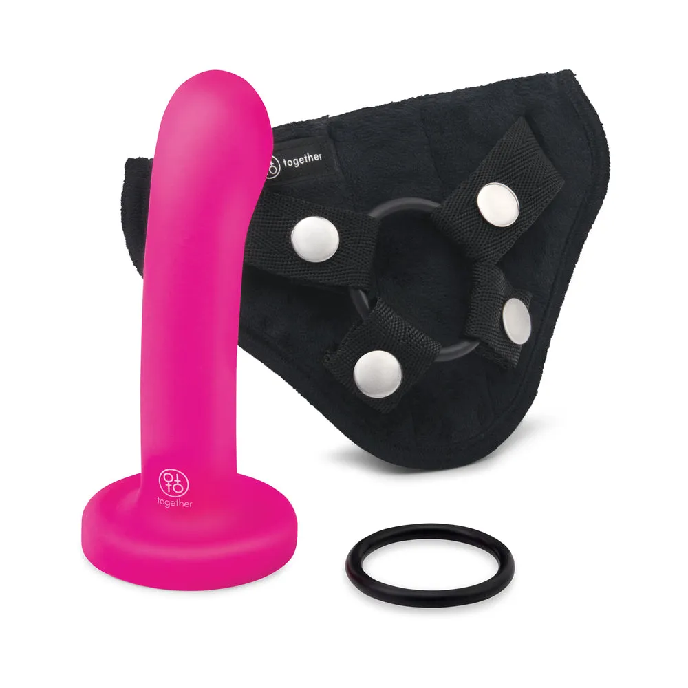 Together Pop 6 in. Silicone Dildo & Harness Set Pink