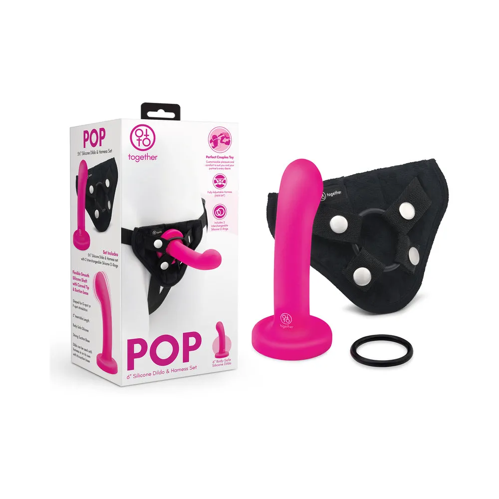 Together Pop 6 in. Silicone Dildo & Harness Set Pink