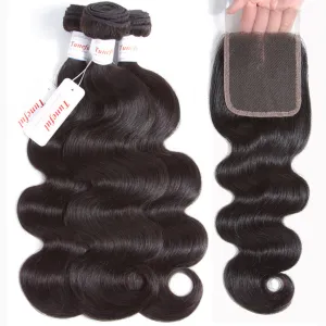 Tuneful 10A Body Wave Human Hair 3 Bundles With 4x4/5x5 Lace Closure 100% Remy Human Hair