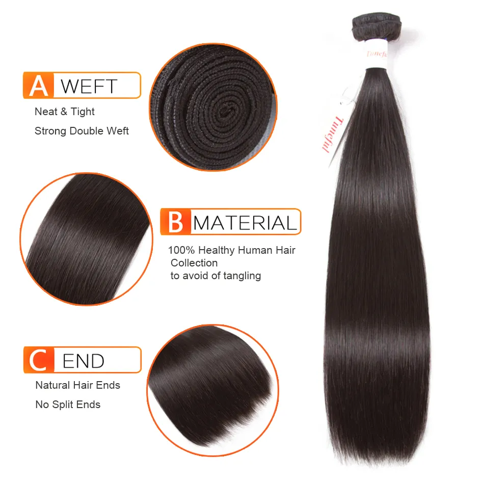 Tuneful 10A Straight Human Hair 3 Bundles With 4x4/5x5 Lace Closure 100% Remy Human Hair