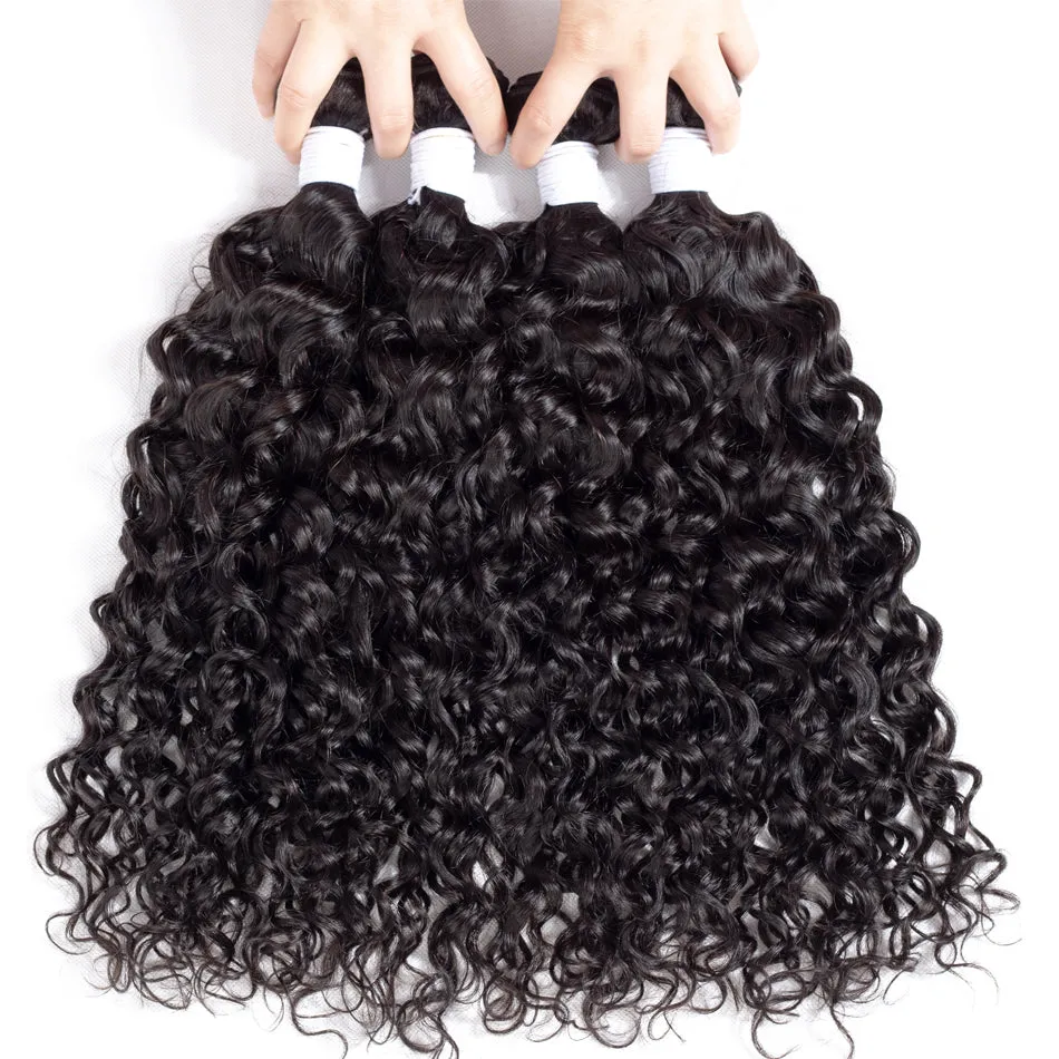 Tuneful 10A Water Wave Human Hair 3 Bundles With 4x4/5x5 Lace Closure 100% Remy Human Hair