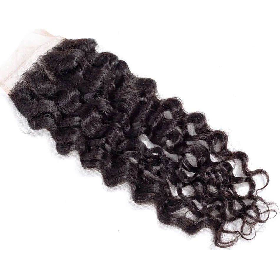Tuneful 10A Water Wave Human Hair 3 Bundles With 4x4/5x5 Lace Closure 100% Remy Human Hair
