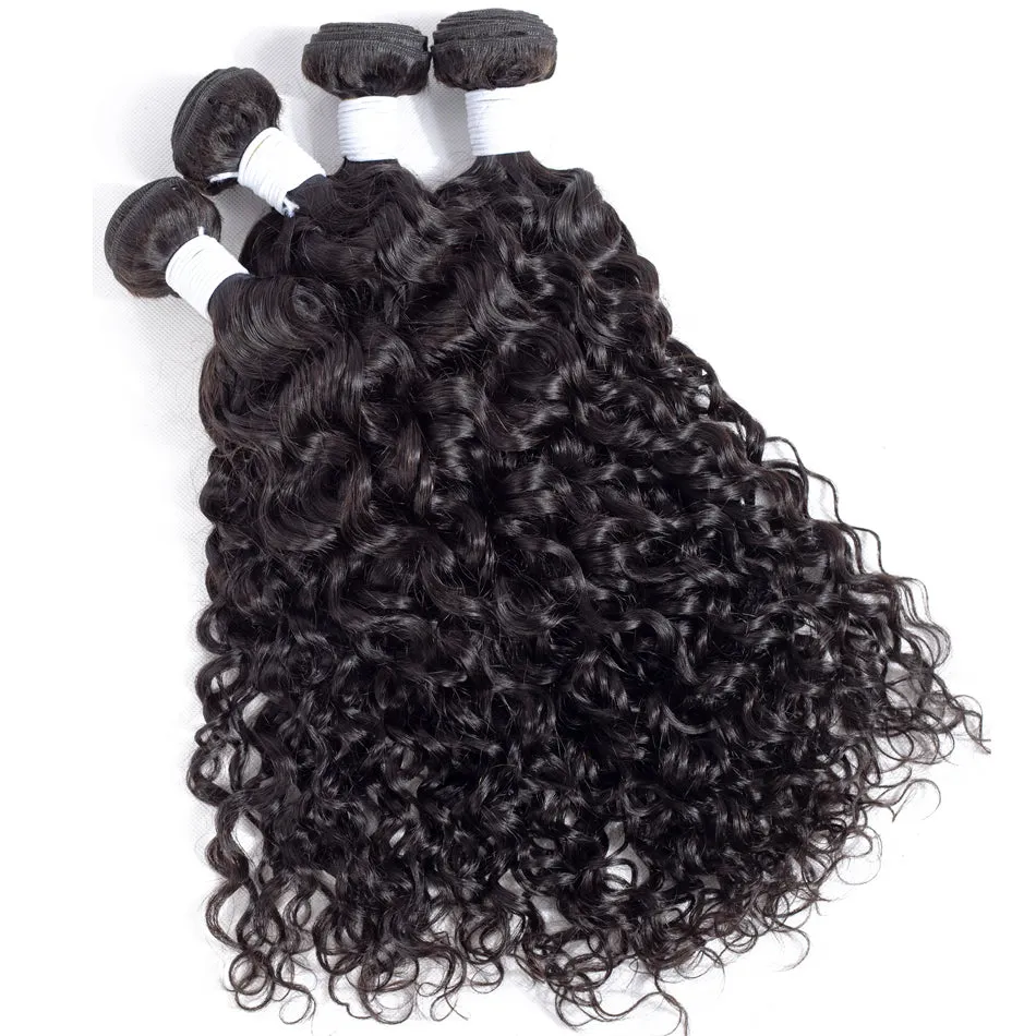 Tuneful 10A Water Wave Human Hair 3 Bundles With 4x4/5x5 Lace Closure 100% Remy Human Hair