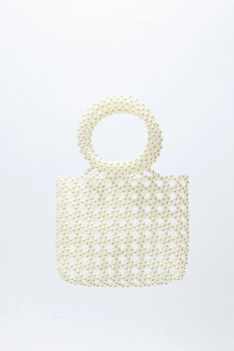 White Faux Pearl Beaded Handbag