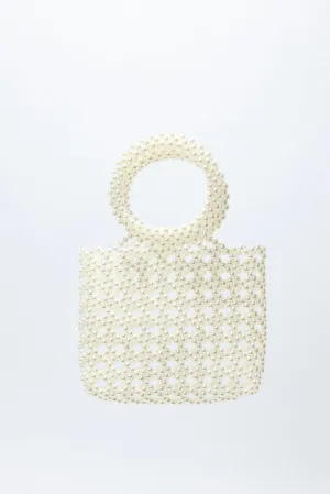 White Faux Pearl Beaded Handbag