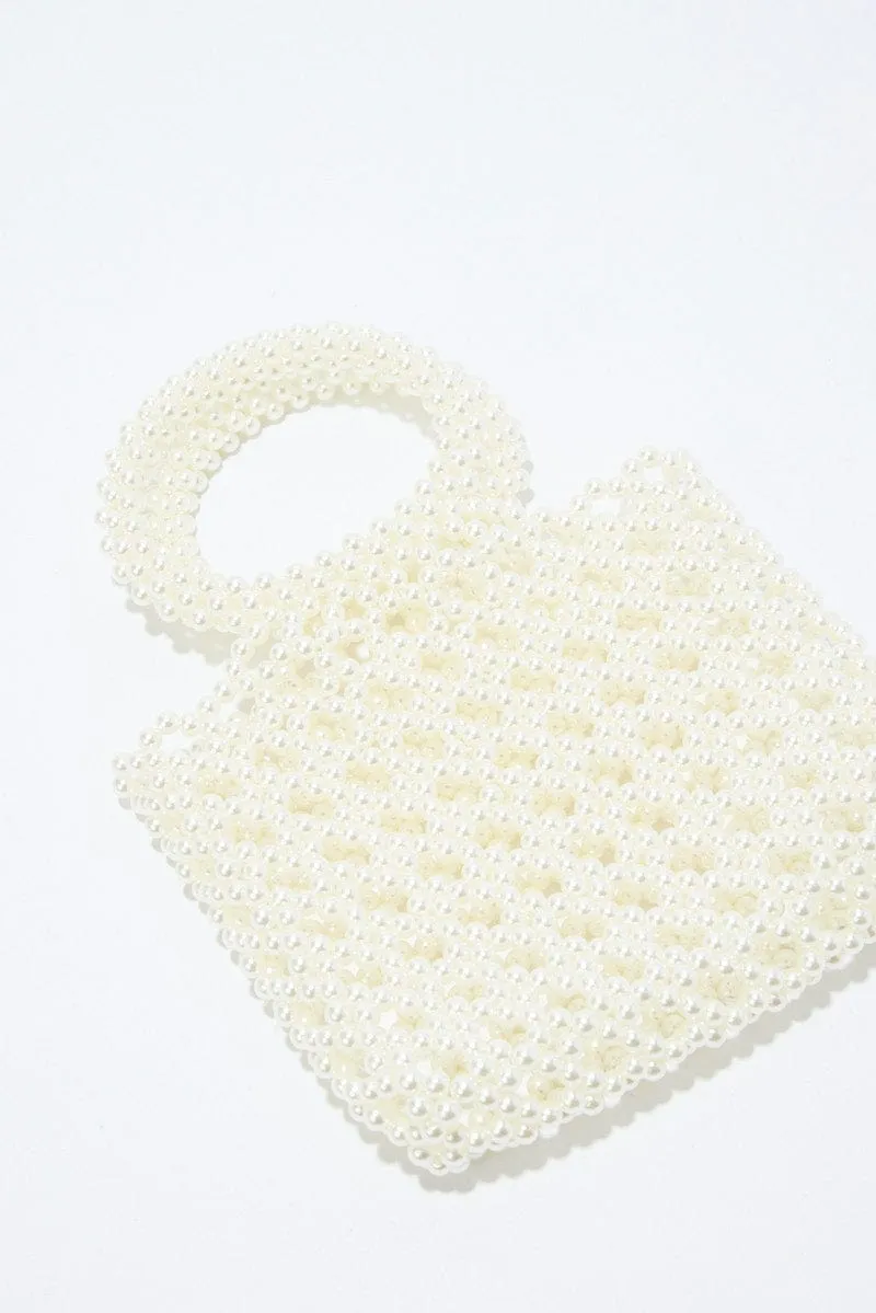 White Faux Pearl Beaded Handbag