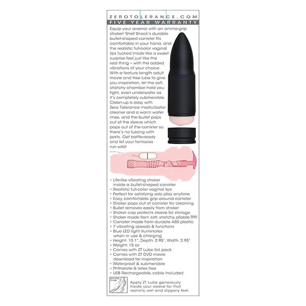 Zero Tolerance - Shell Shock Rechargeable Vibrating Stroker Masturbator (Black)